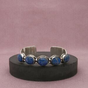 ⚡️reserved⚡️ sterling silver vintage dino denim lapis cuff bracelet size 6.5in